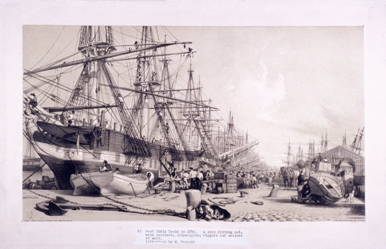 West India Docks, Poplar, London, 1830 af William Parrott