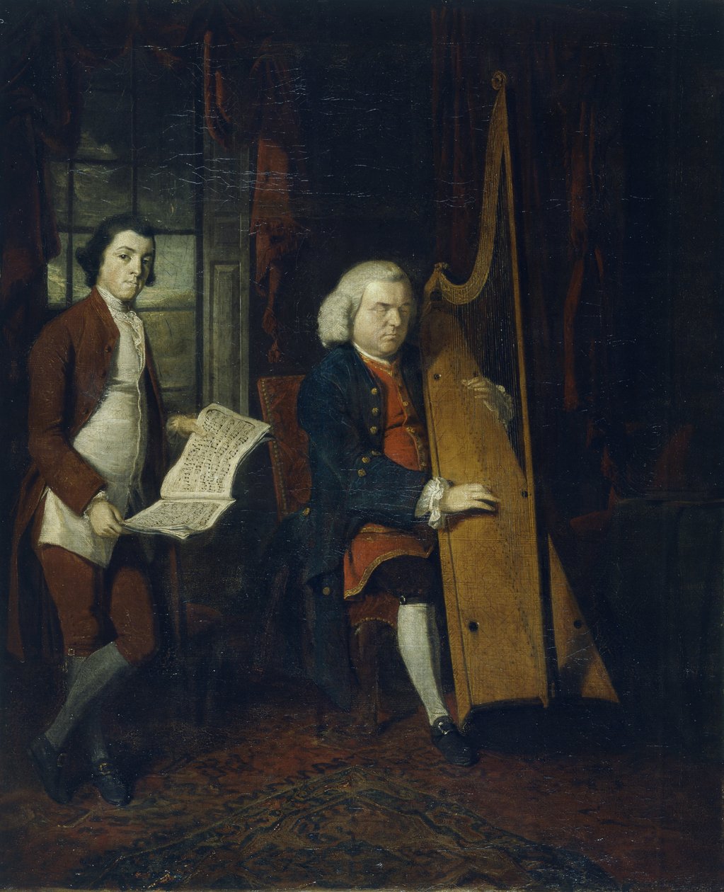 John Parry den blinde harpenist med en assistent (olie på lærred) af William Parry