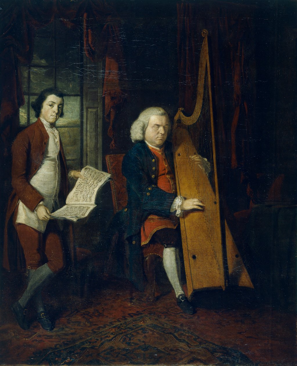 John Parry den blinde harpist med en assistent, c1770-1780. af William Parry
