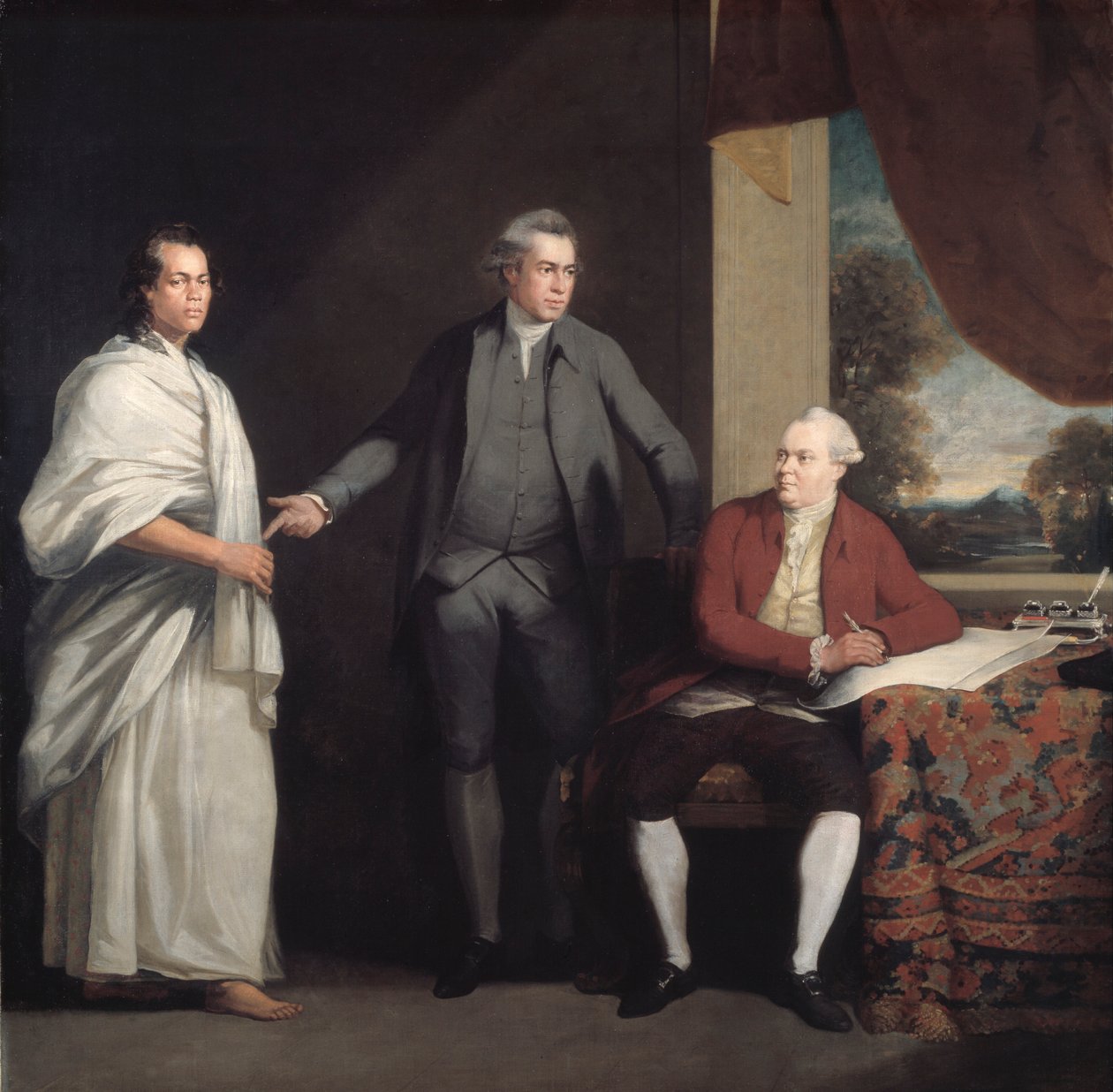 Omai, Joseph Banks og Dr. Daniel Solander, c1775-6. af William Parry