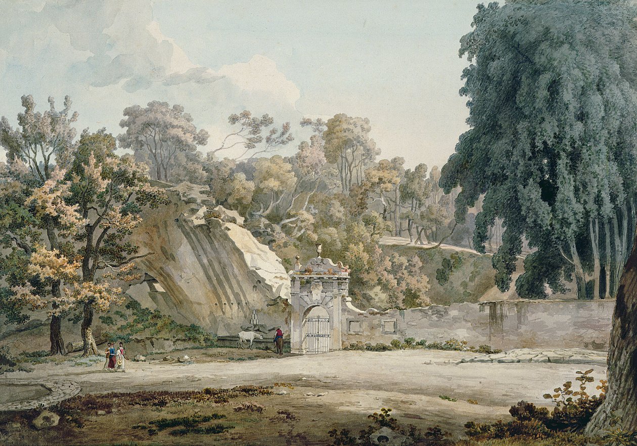 Park Gateway and Fountain (akvarel på papir) af William Pars