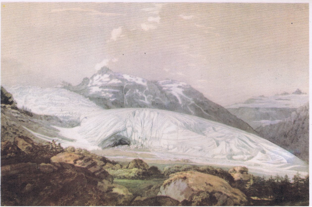 Udsigt over Mount Furka med Rhone-gletsjeren, fra British Adventure udgivet af Collins, 1947 af William Pars