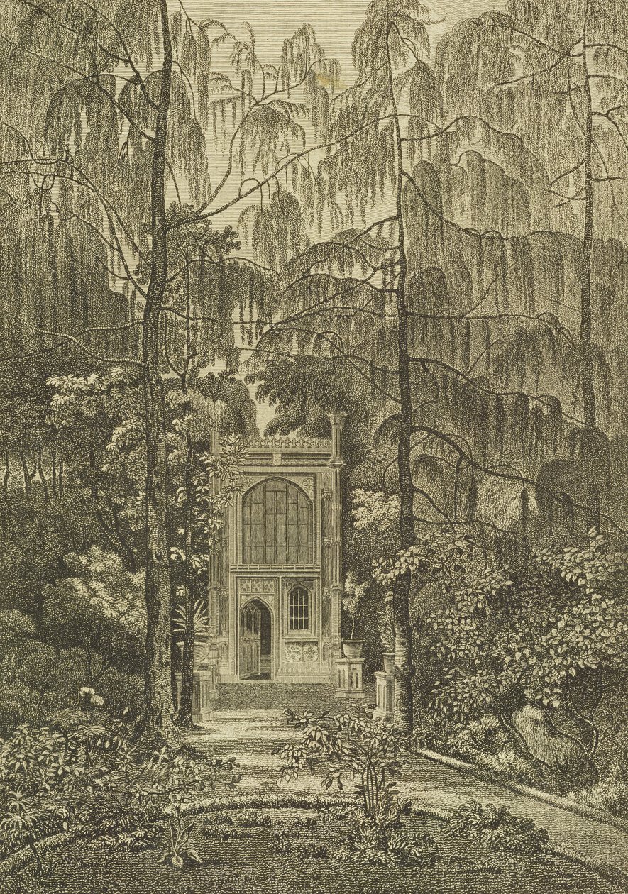Udsigt til kapellet i haven på Strawberry Hill, graveret af Godfrey, 1784 af William Pars