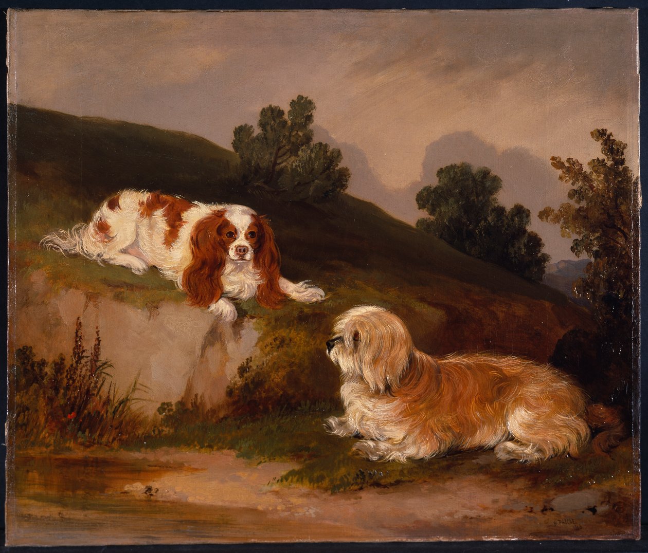 Landskab med spaniel og terrier af William Pascoe