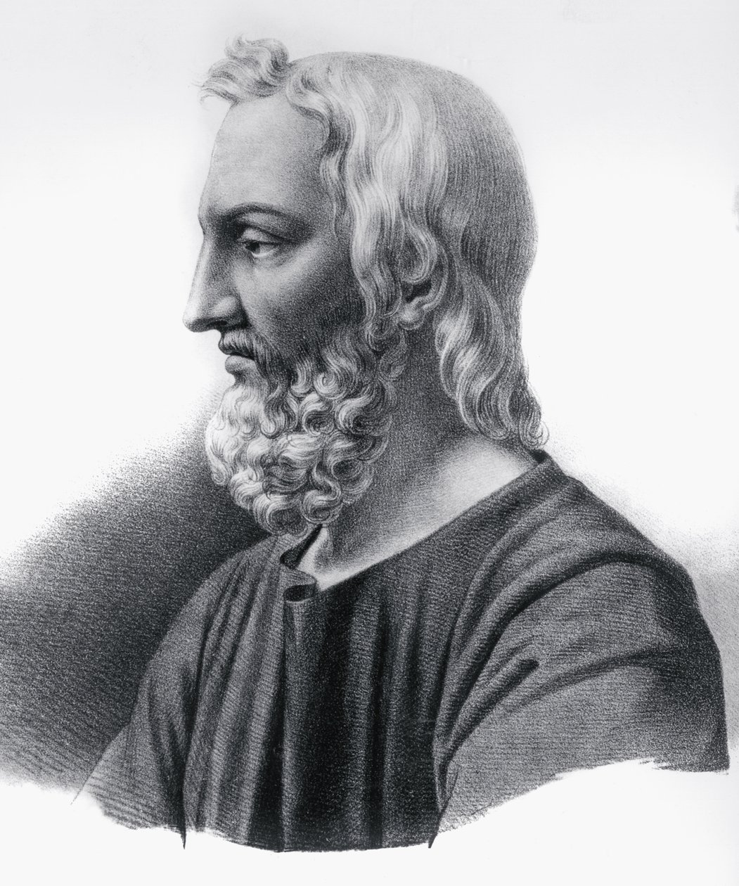 Portræt af Pedanius Dioscorides (cirka 40-cirka 90), græsk læge, botaniker og farmaceut, gravering af Nicolas Toussaint Charlet