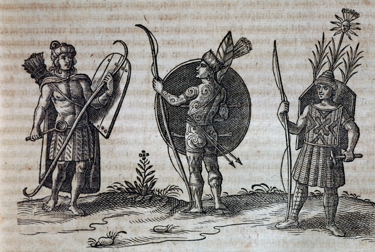 Typer af fransk-canadiske indianere, illustration fra Beskrivelse af Nouvelle-France af Nicolas Toussaint Charlet