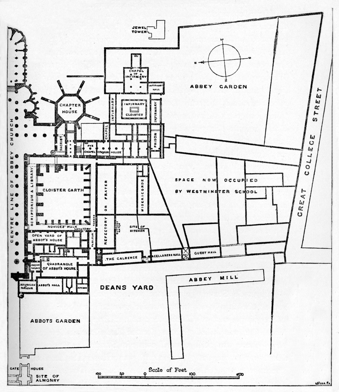 Plan for Benediktinerklosteret i Westminster, c1897 af William Patten