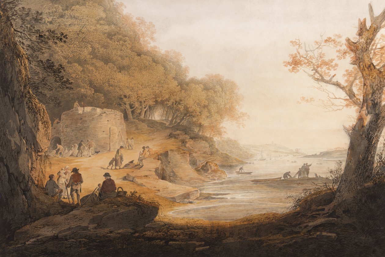 The Lime Kiln at Crabtree overfor Saltram, Devon (blæk & wc på papir) af William Payne