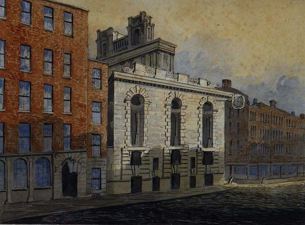 Lombard Street South, med St. Mary Woolnoth, ca. 1815 (akvarel) af William Pearson