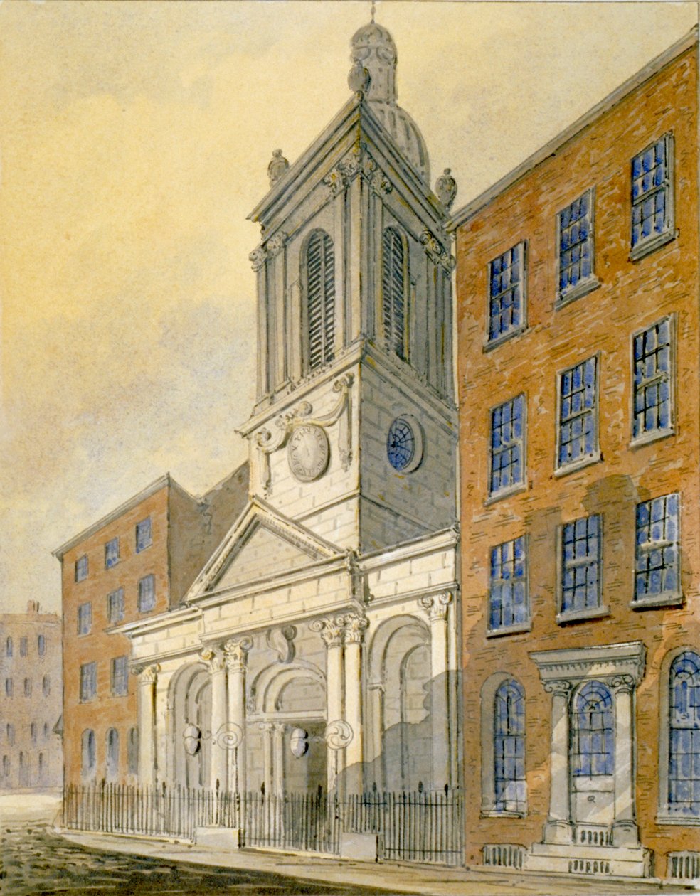 Nordøst udsigt over Church of St Peter-le-Poer og Old Broad Street, City of London, 1815 af William Pearson
