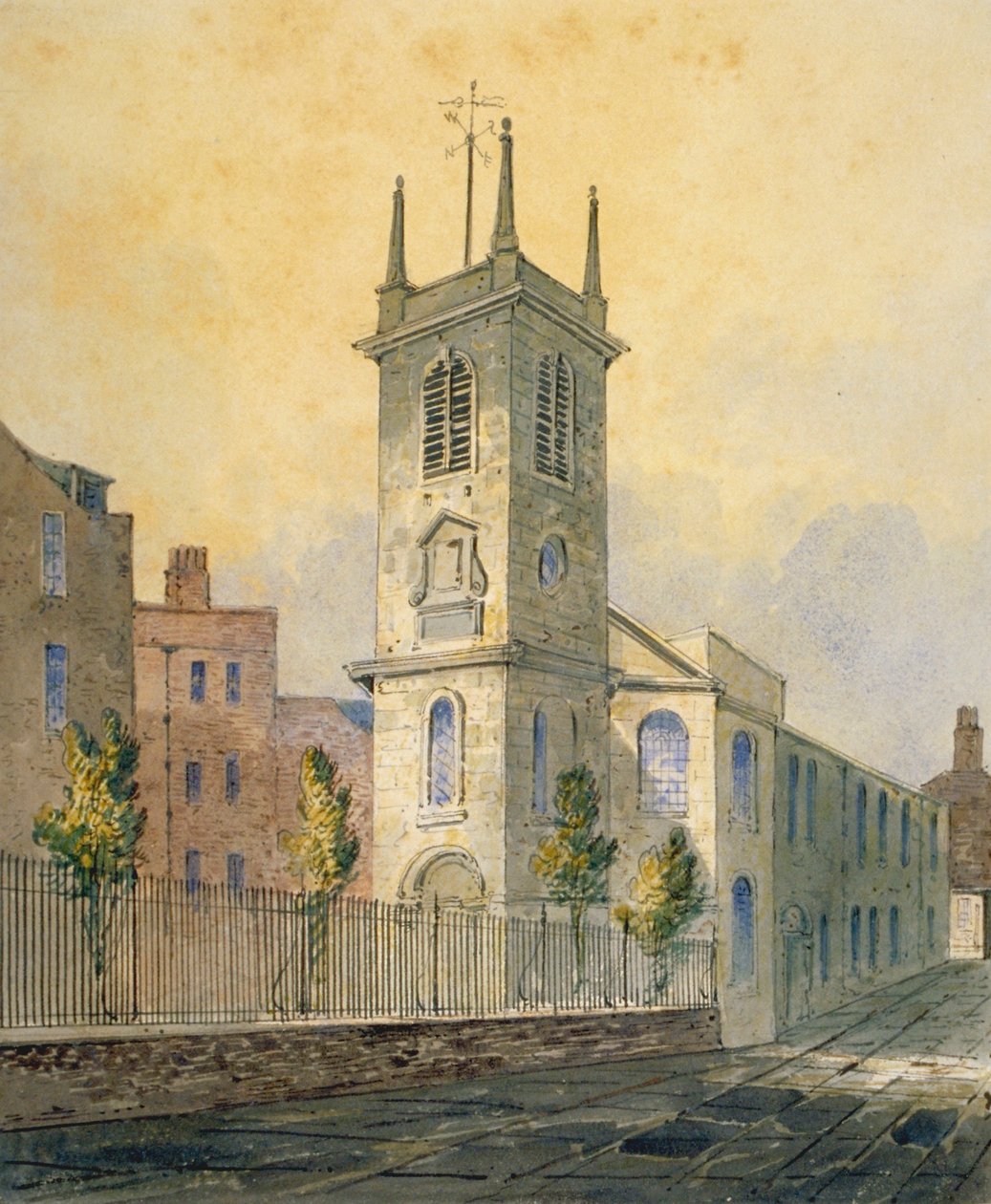 Sydvestudsigt over Church of St Olave Jewry, City of London, 1815 af William Pearson