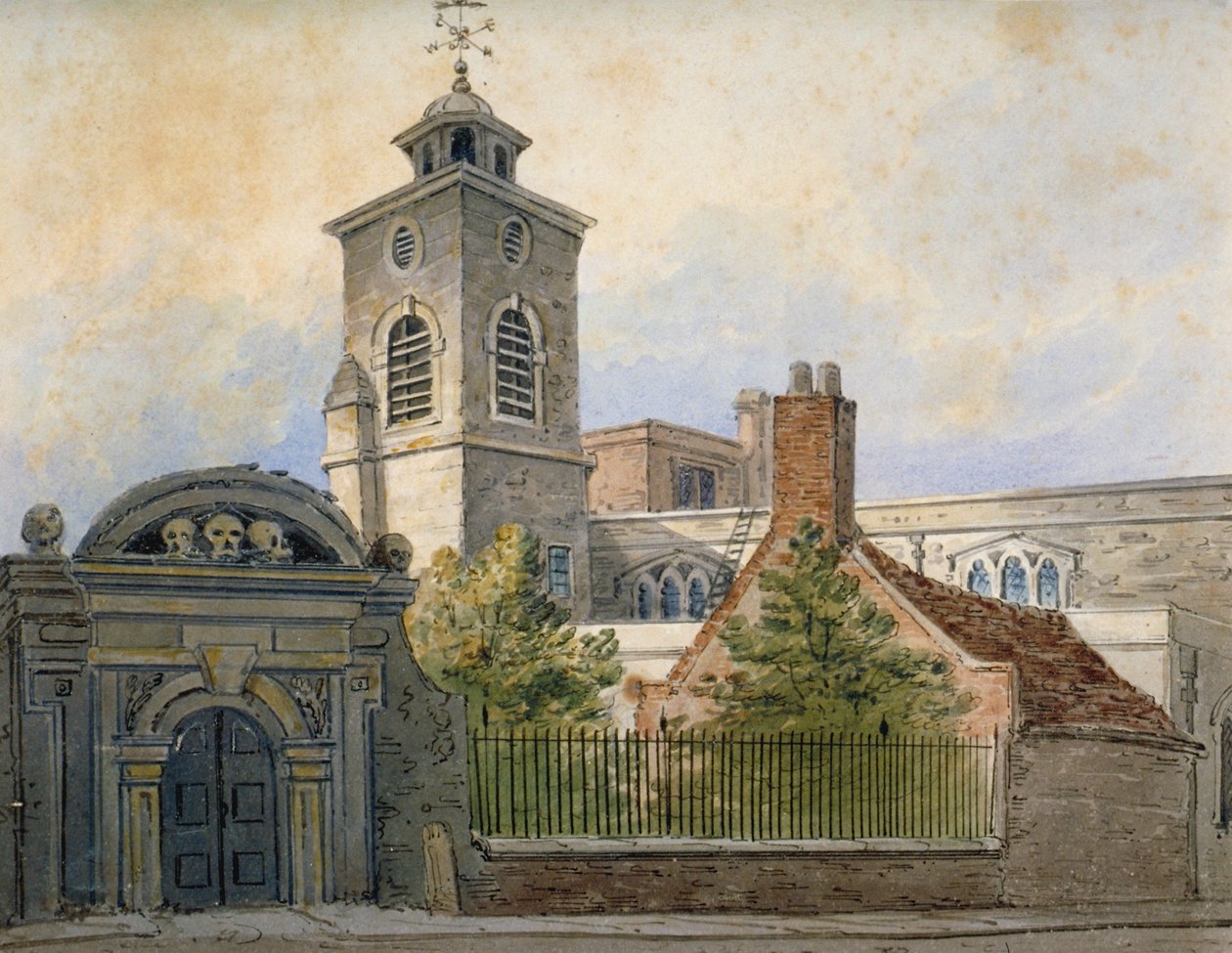 Udsigt over Church of St Olave, Hart Street, fra Seething Lane, City of London, 1815 af William Pearson