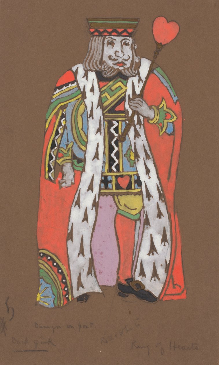 King of Hearts kostumedesign til Alice-in-Wonderland, 1915. af William Penhallow Henderson