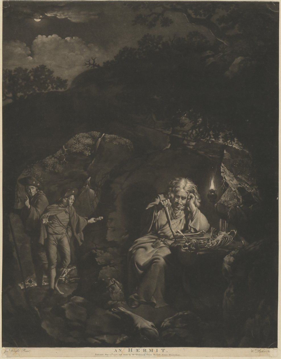 En eremit af William Pether after Joseph Wright