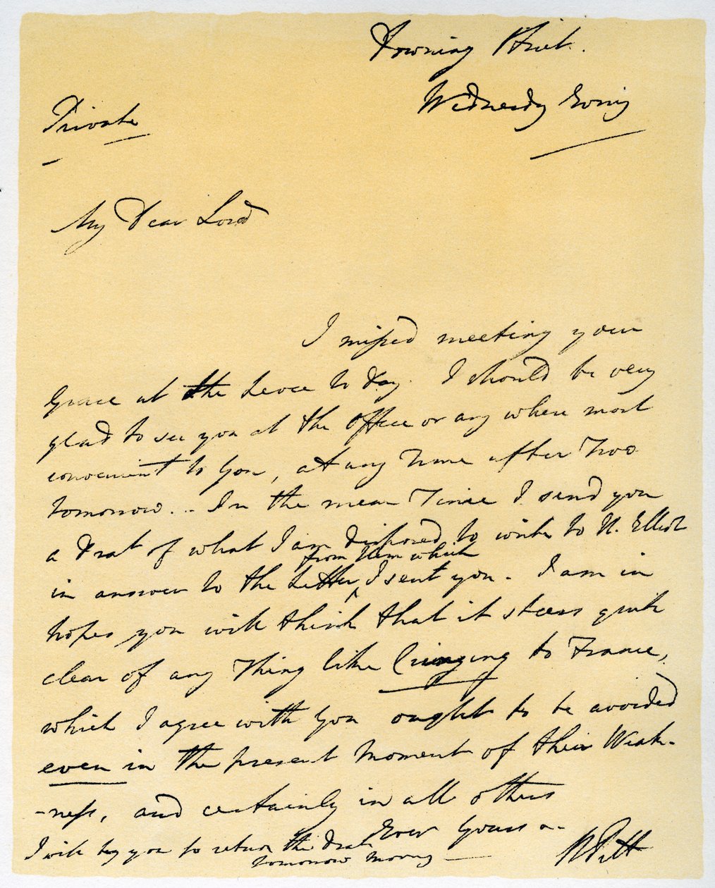 Brev fra William Pitt den yngre, oktober 1790. af William Pitt