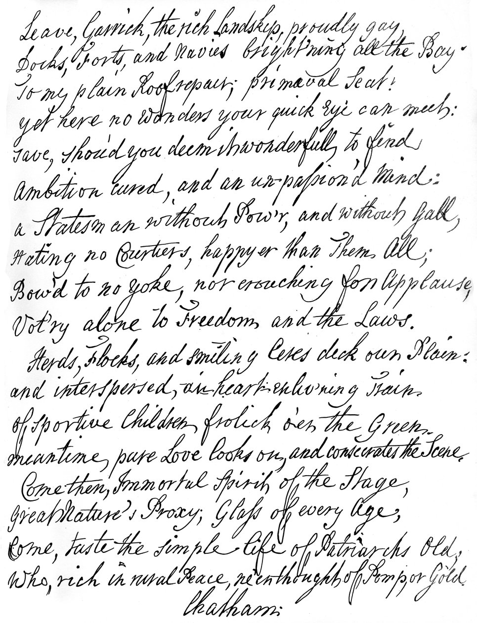 Digt af Lord Chatham til David Garrick, 18. århundrede, 1840 af William Pitt