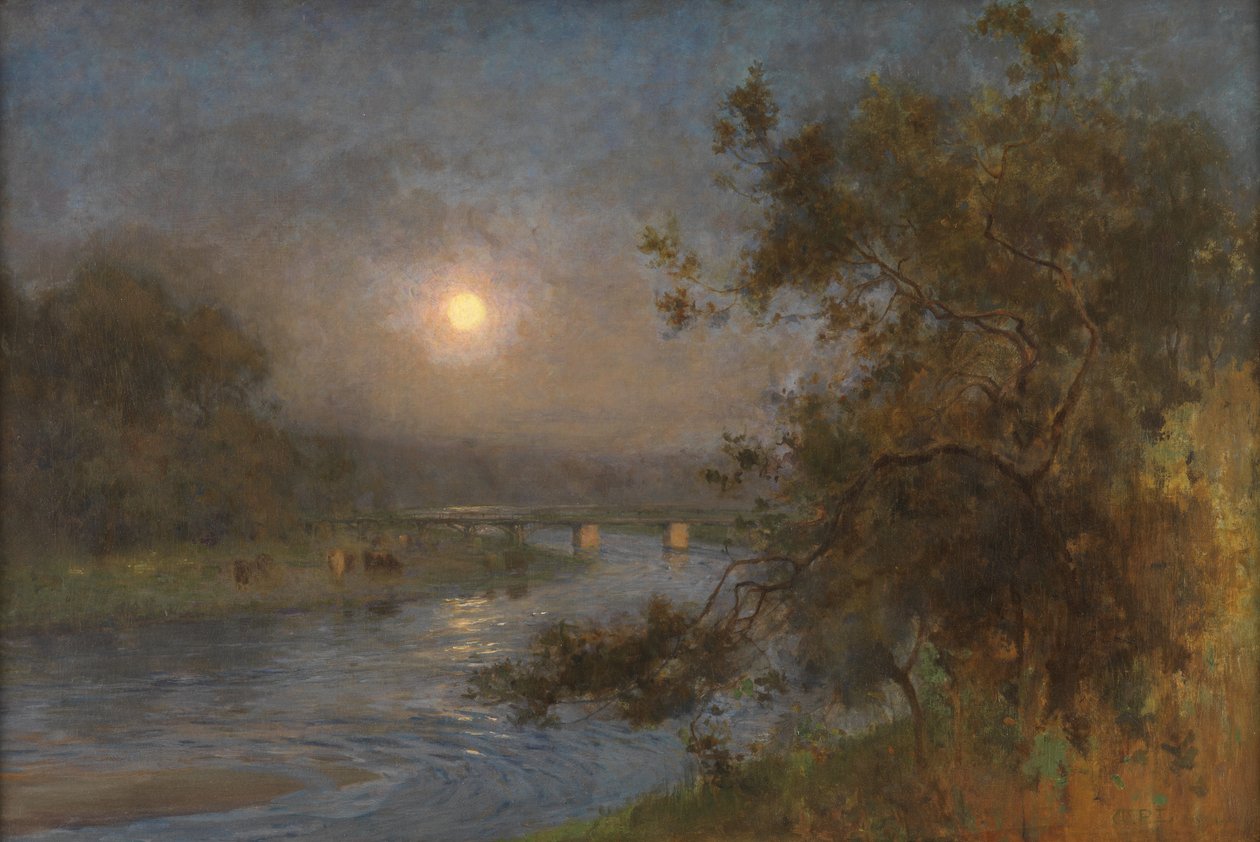 Mens Twilight forsvinder under Månen væk (olie på lærred) af William Playfair Dickson