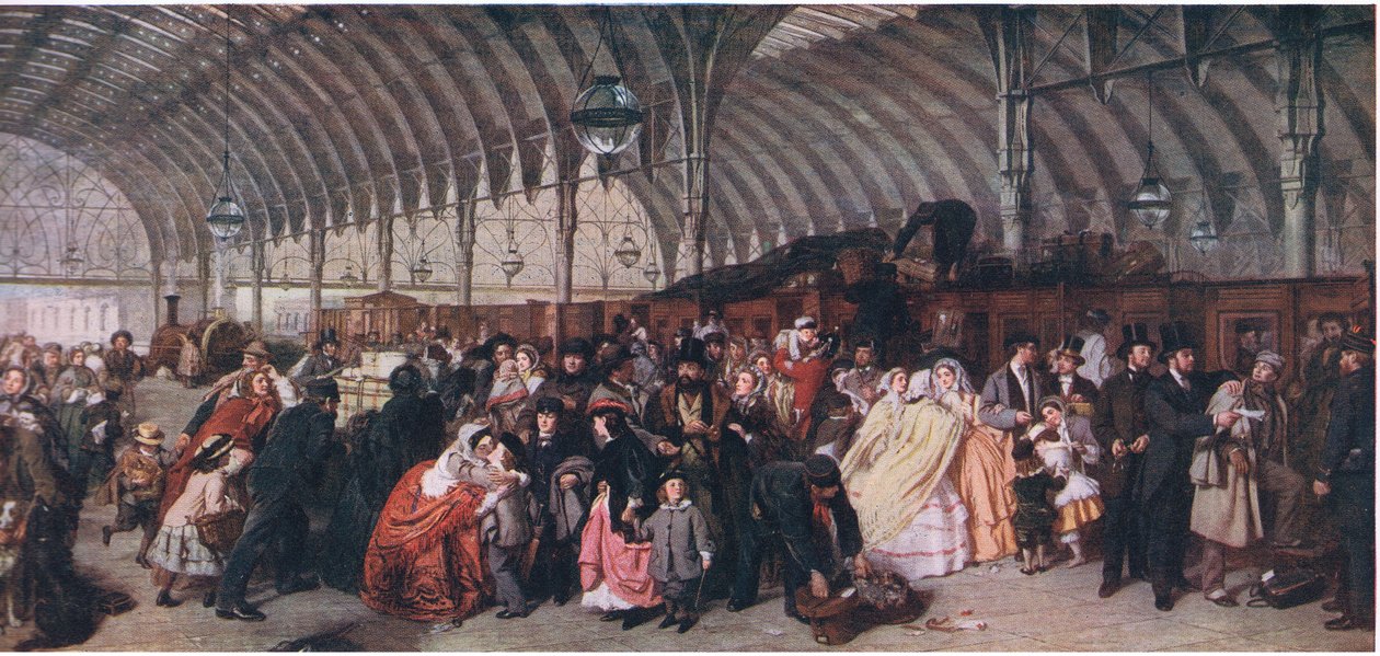 The Railway Station, fra Cassells History of the British People udgivet af Waverley Book Company Limited, ca. 1940 af William Powell Frith