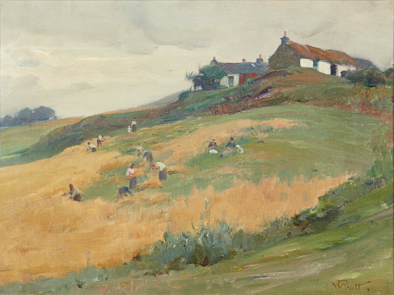 Harvest Workers on a Hill-Side (olie på lærred) af William Pratt