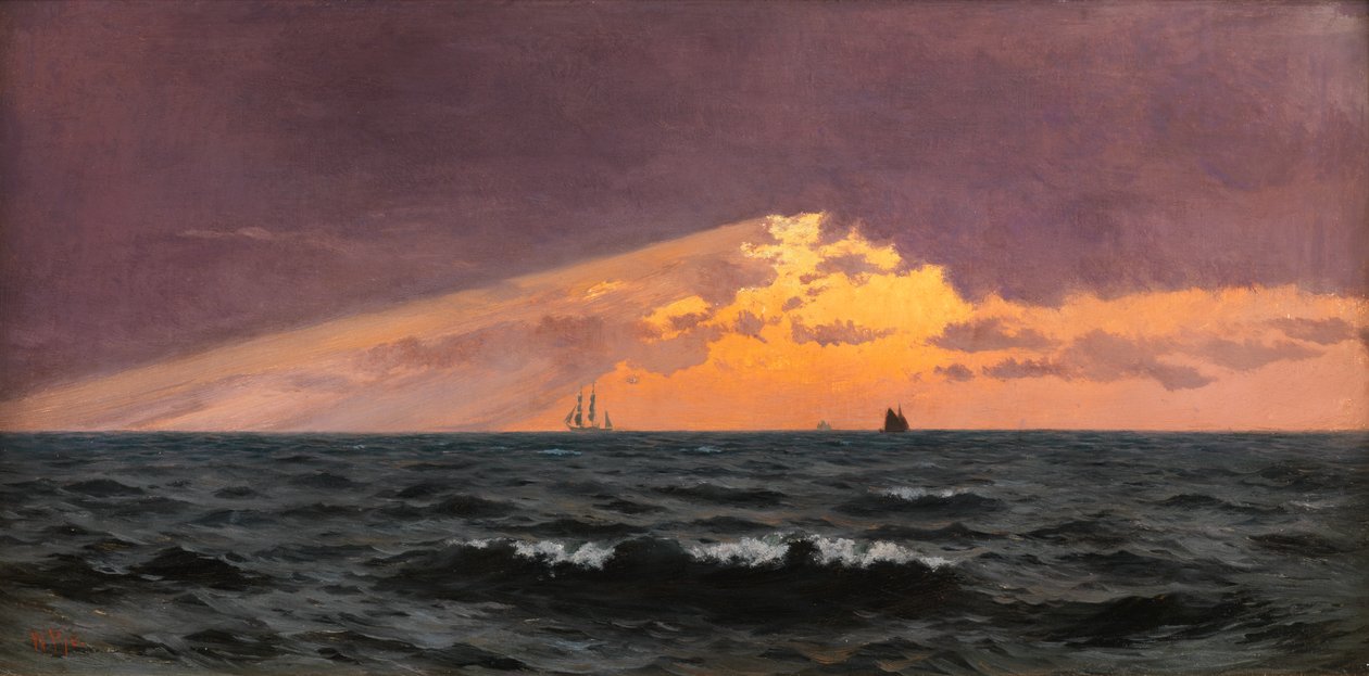 Før solnedgang kommer stormen på vej (olie på panel) af William Pye