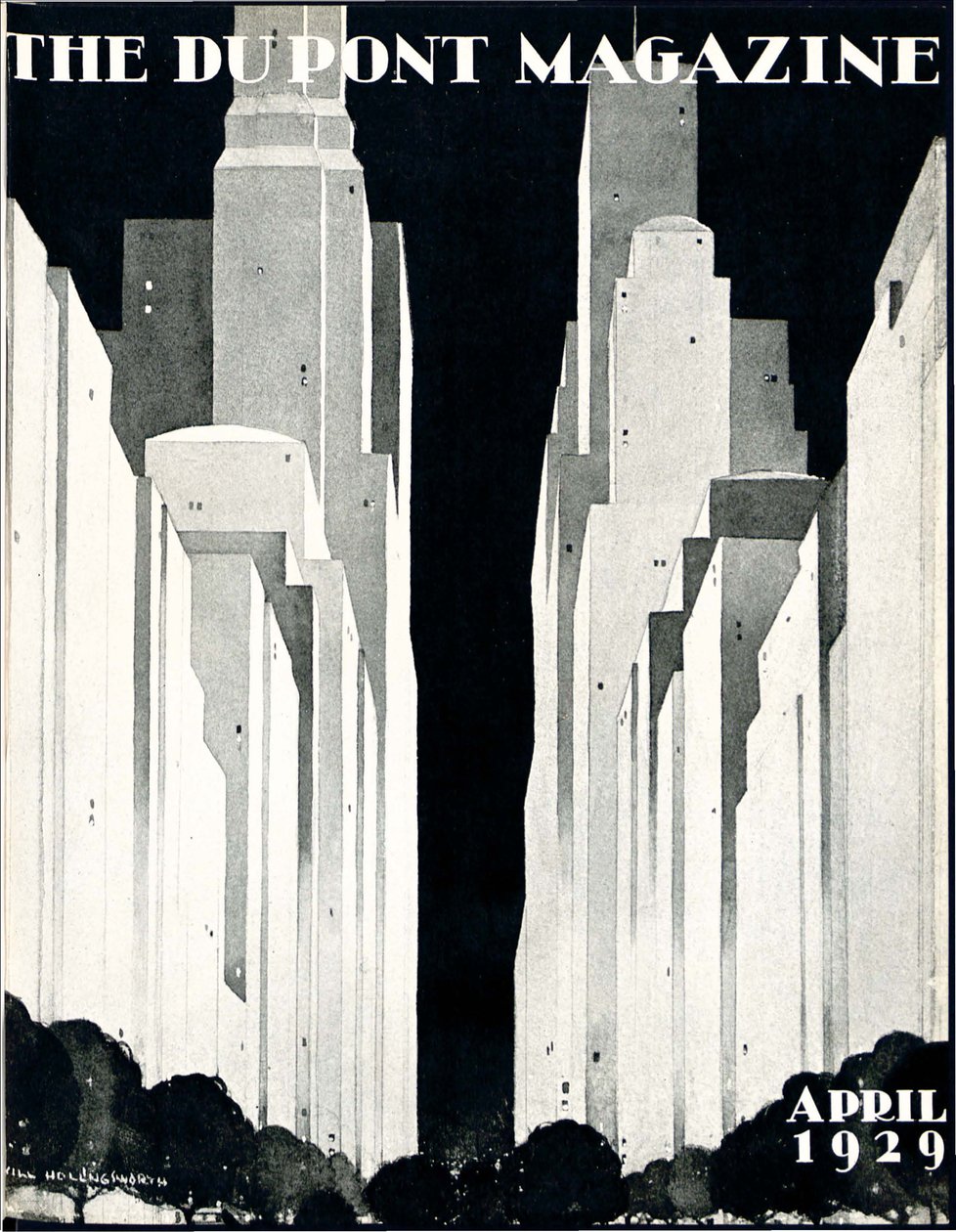 Skyskrabere, forside af DuPont Magazine, april 1929 af William R. Jr. Hollingsworth