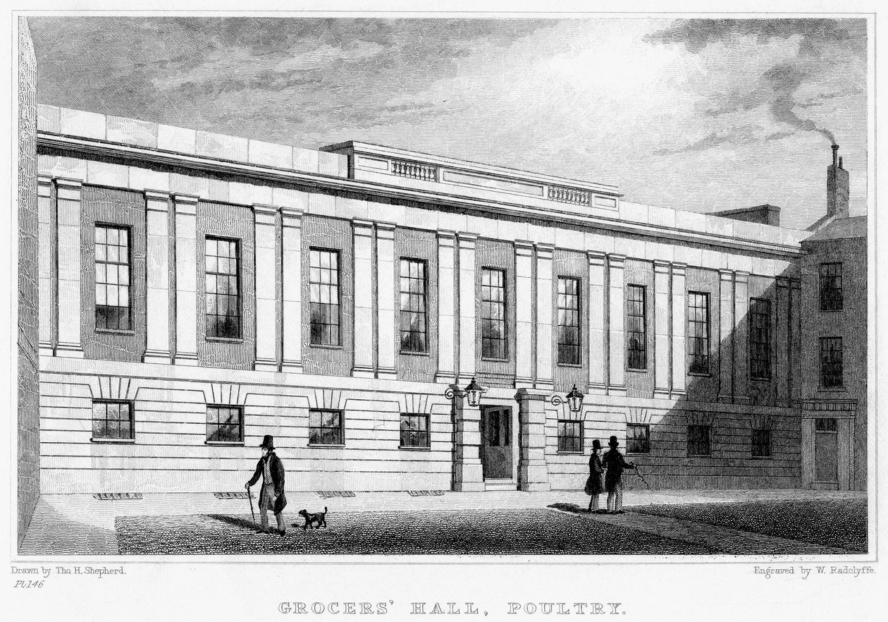 Grocers Hall, Poultry, City of London, 1800-tallet. af William Radclyffe