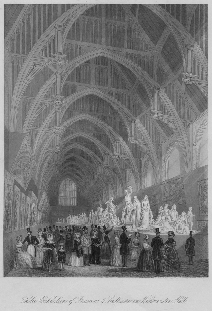 Offentlig udstilling af fresker og skulpturer i Westminster Hall, c1841 af William Radclyffe