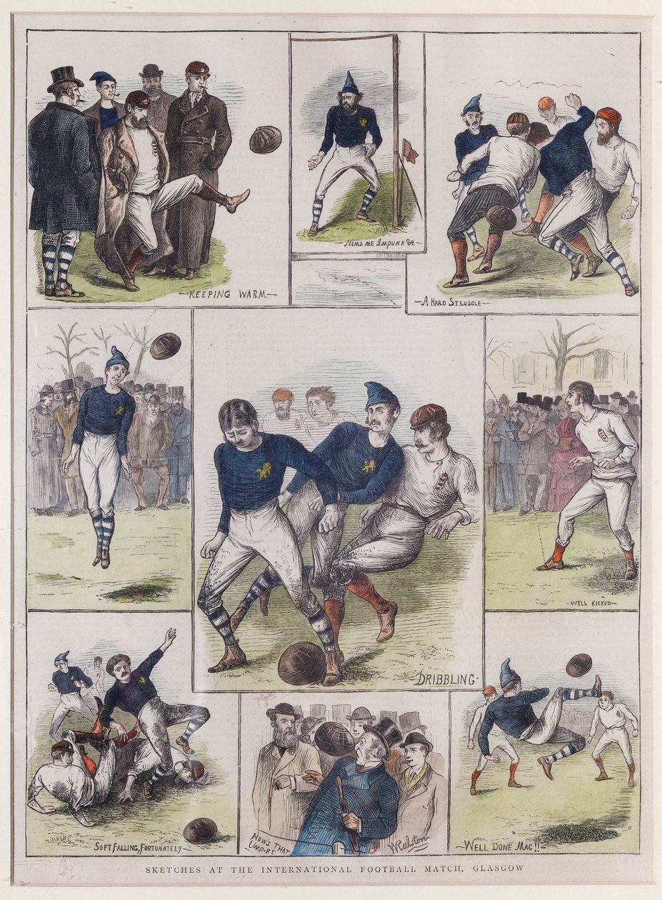 Skitser ved den internationale fodboldkamp, Glasgow, 1872 af William Ralston