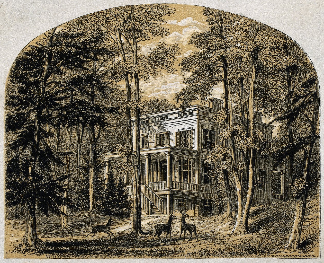 James John Audubons hjem "Minniesland", pub. C 1861 (trægravering) af William Rickarby Miller