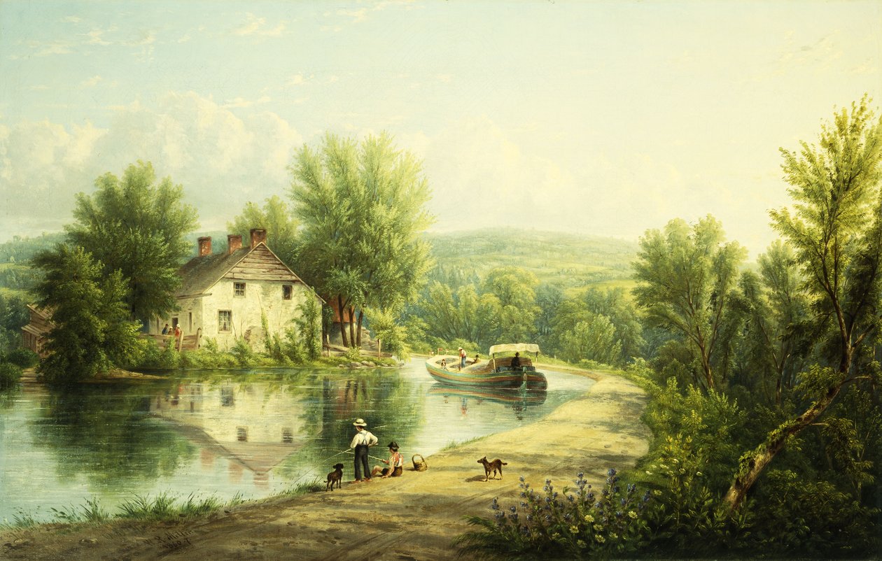 På Rondout-kanalen, Rosendale, 1886-87 af William Rickarby Miller