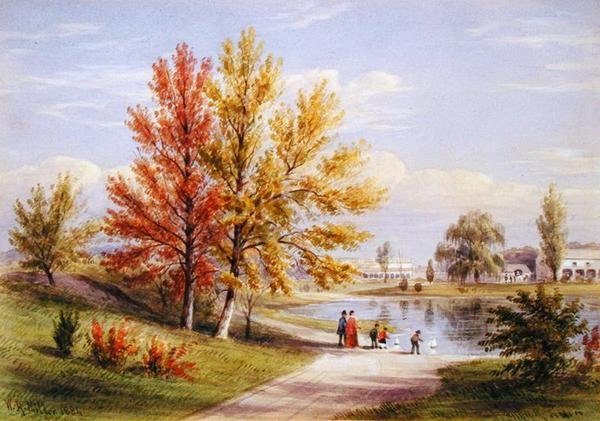 The Upper Lake, Central Park, New York City af William Rickarby Miller