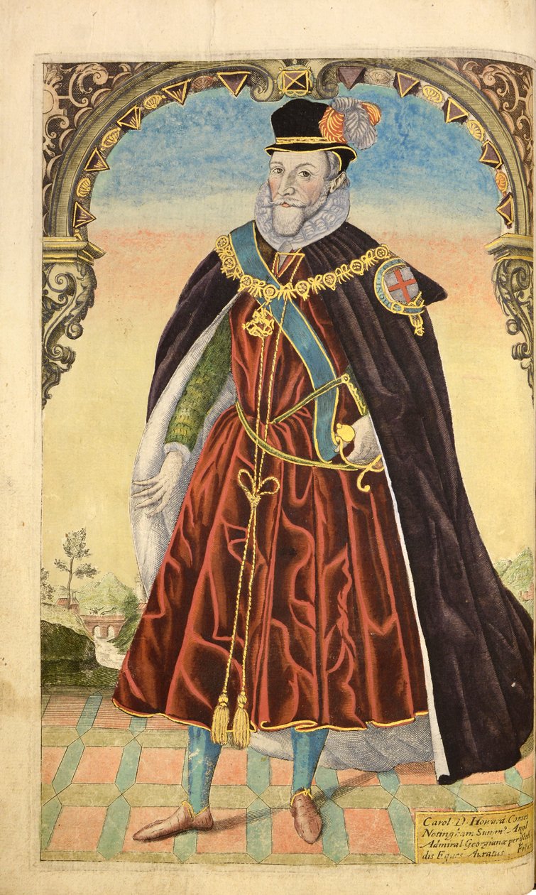 Charles Howard, First Earl of Nottingham, fra Honor Military, og Civill, William Segar, pub. Robert Barker, London, 1602 (håndfarvet gravering) af William Rogers