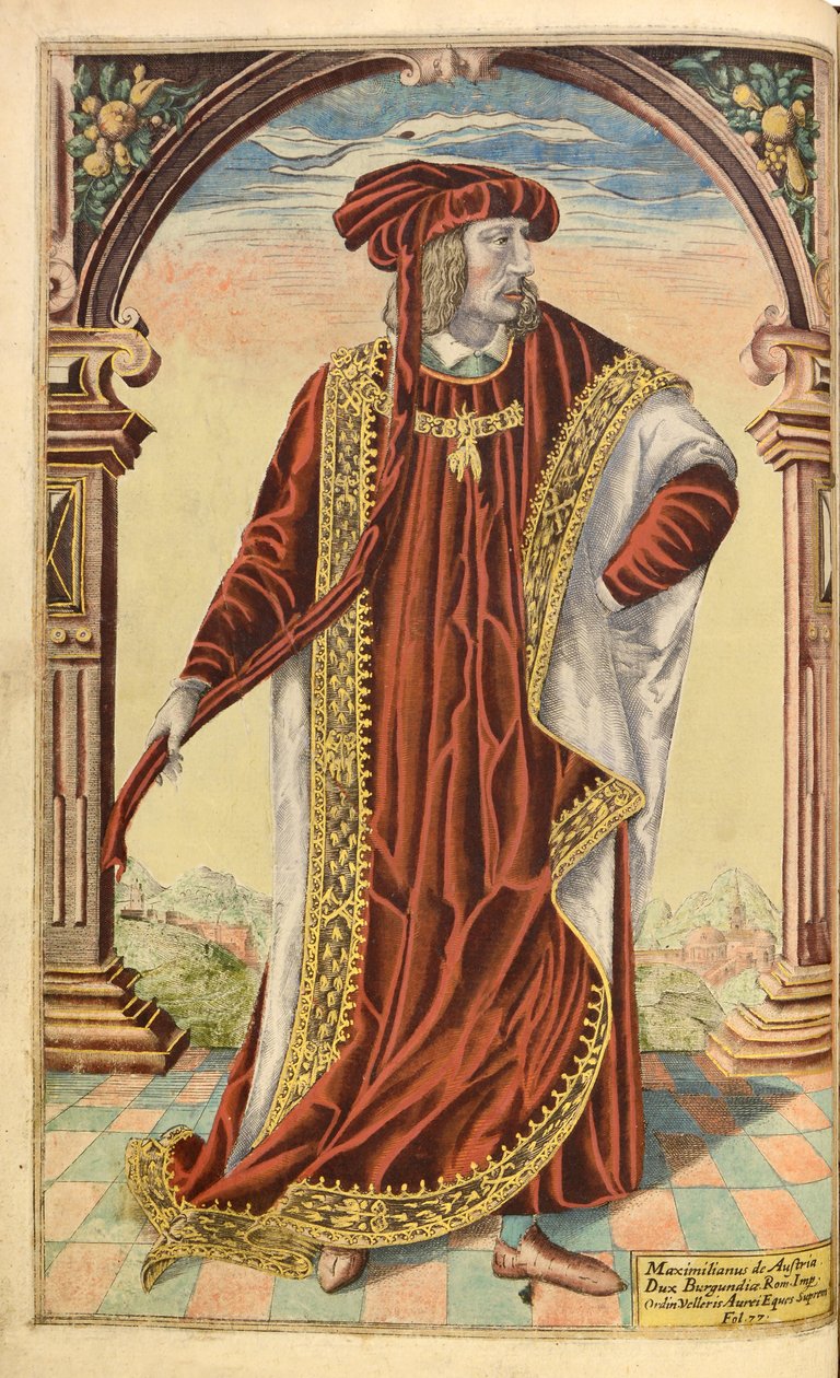 Kejser Maximilian I, af æres militær og civil, William Segar, pub. Robert Barker, London, 1602 (håndfarvet gravering) af William Rogers