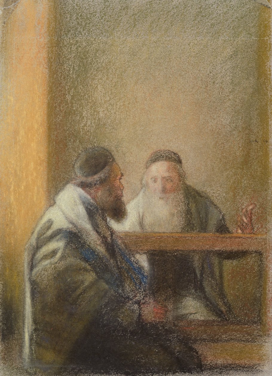 Interiør med to rabbinere (pastel på papir) af William Rothenstein