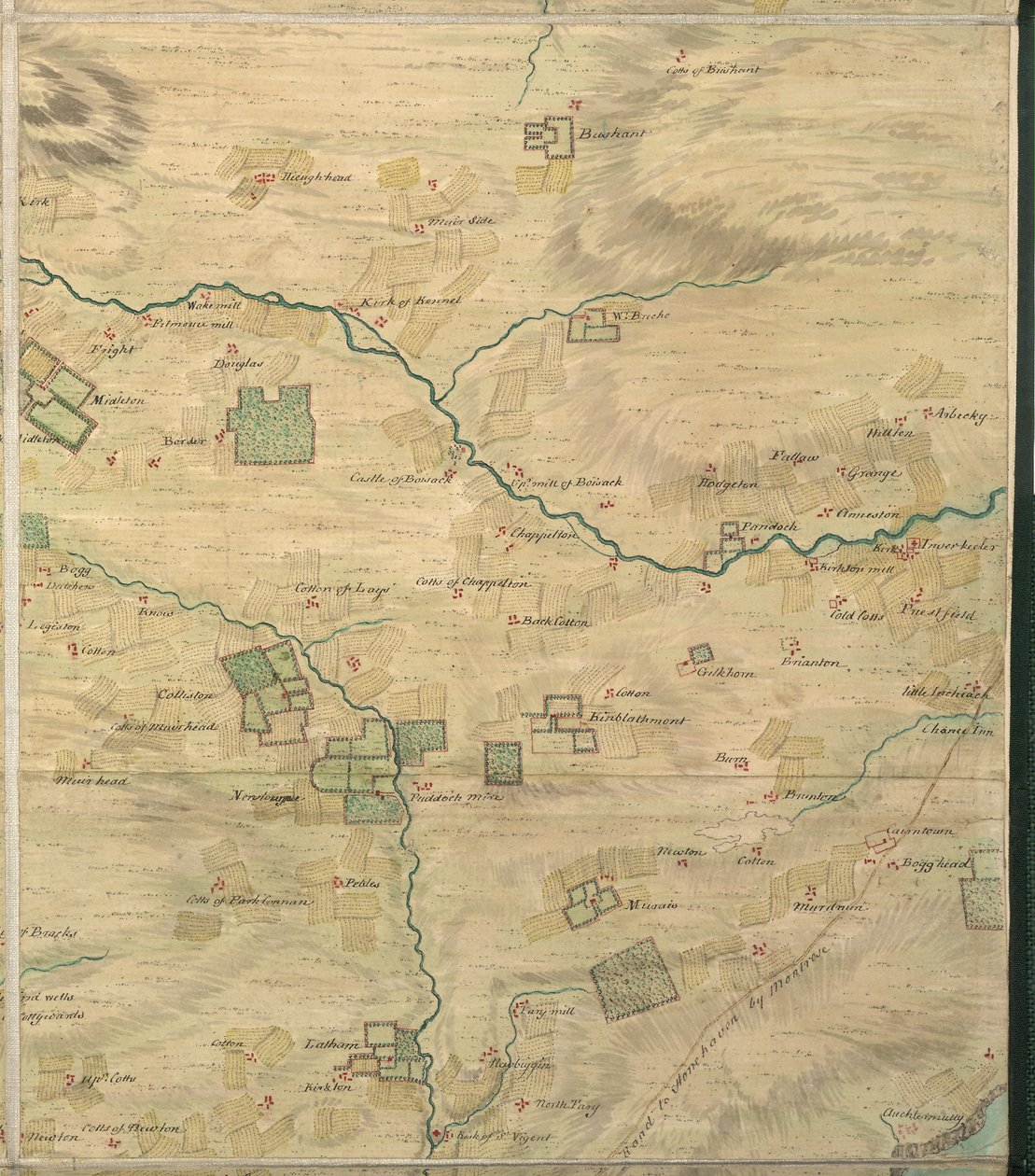 Roy Map 19/3f: Område omkring Colliston, i Forfarshire (eller Angus), fra Roy Military Survey of Scotland af William Roy