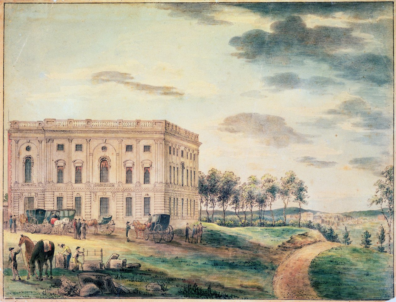 En udsigt over hovedstaden i Washington, før den blev brændt ned af briterne, ca. 1800 (wc på papir) af William Russell Birch