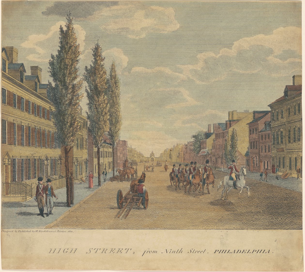 High Street, fra Ninth Street, Philadelphia af William Russell Birch