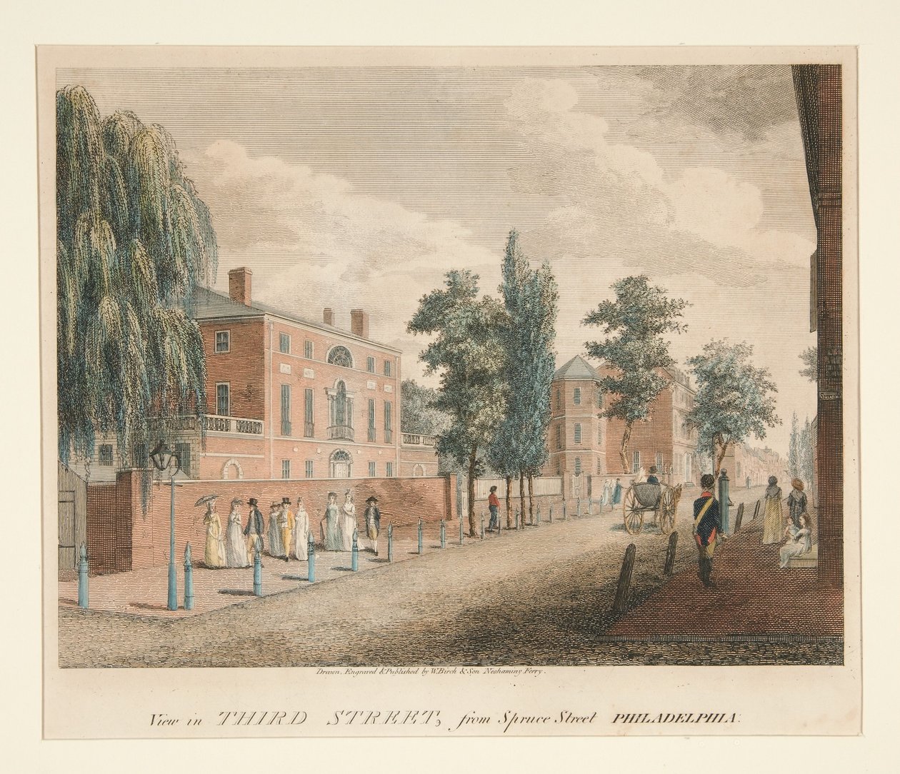 Udsigt over Third Street fra Spruce Street, Philadelphia af William Russell Birch