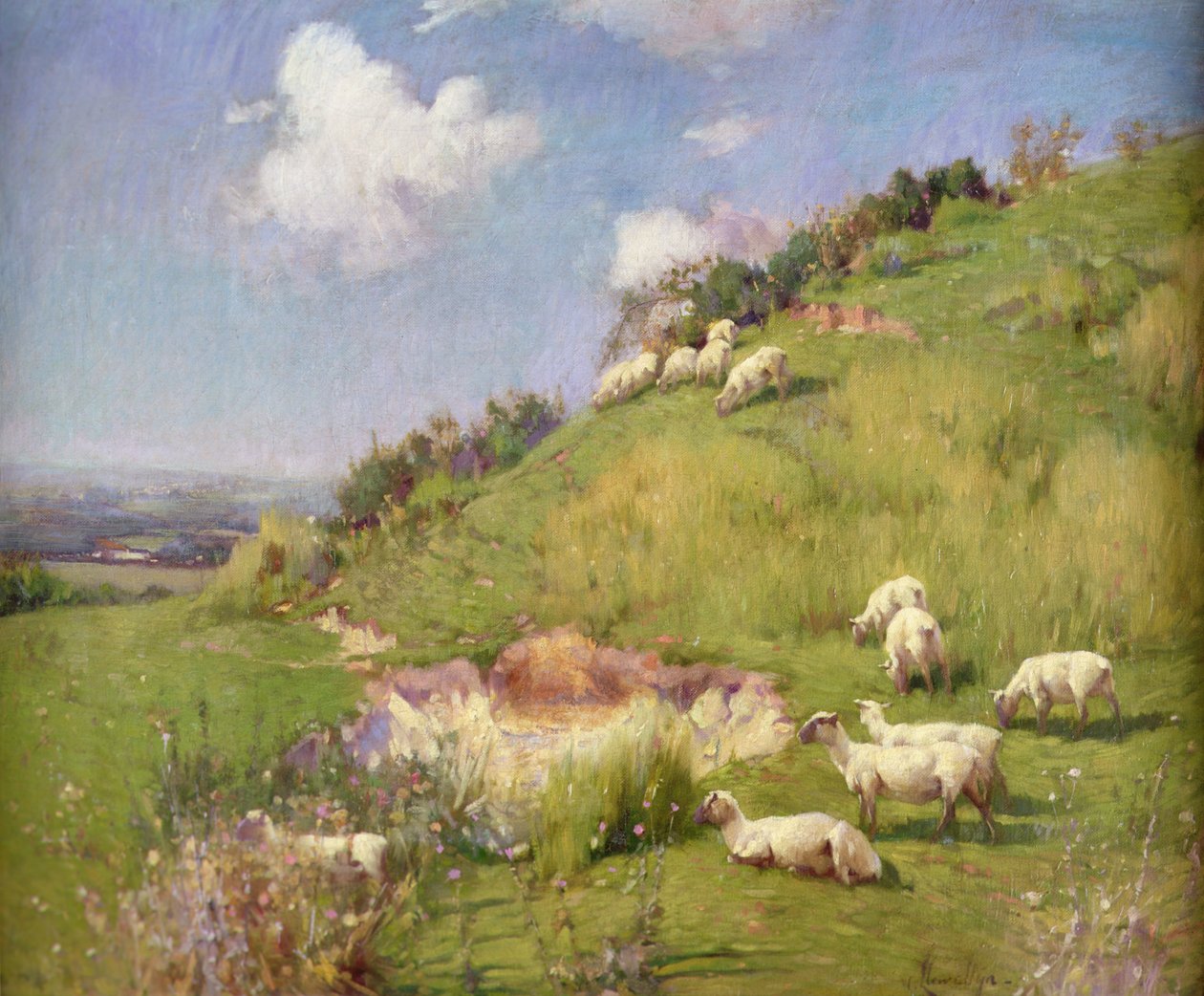 Får på en bakkeside (olie på lærred) af William Samuel Henry Llewellyn