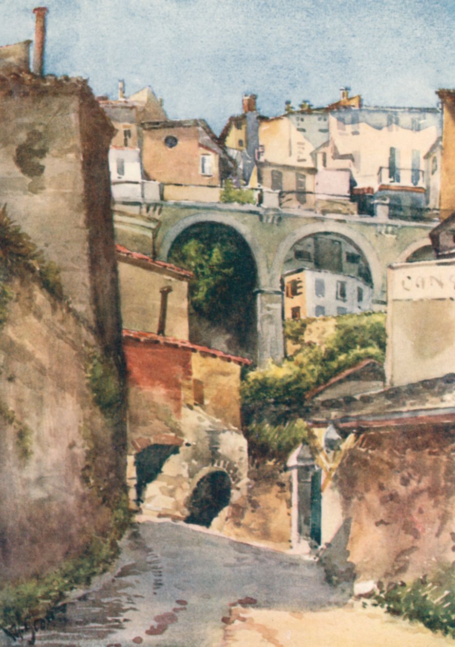 Gade i Grasse (farvelitografi) af William Scott