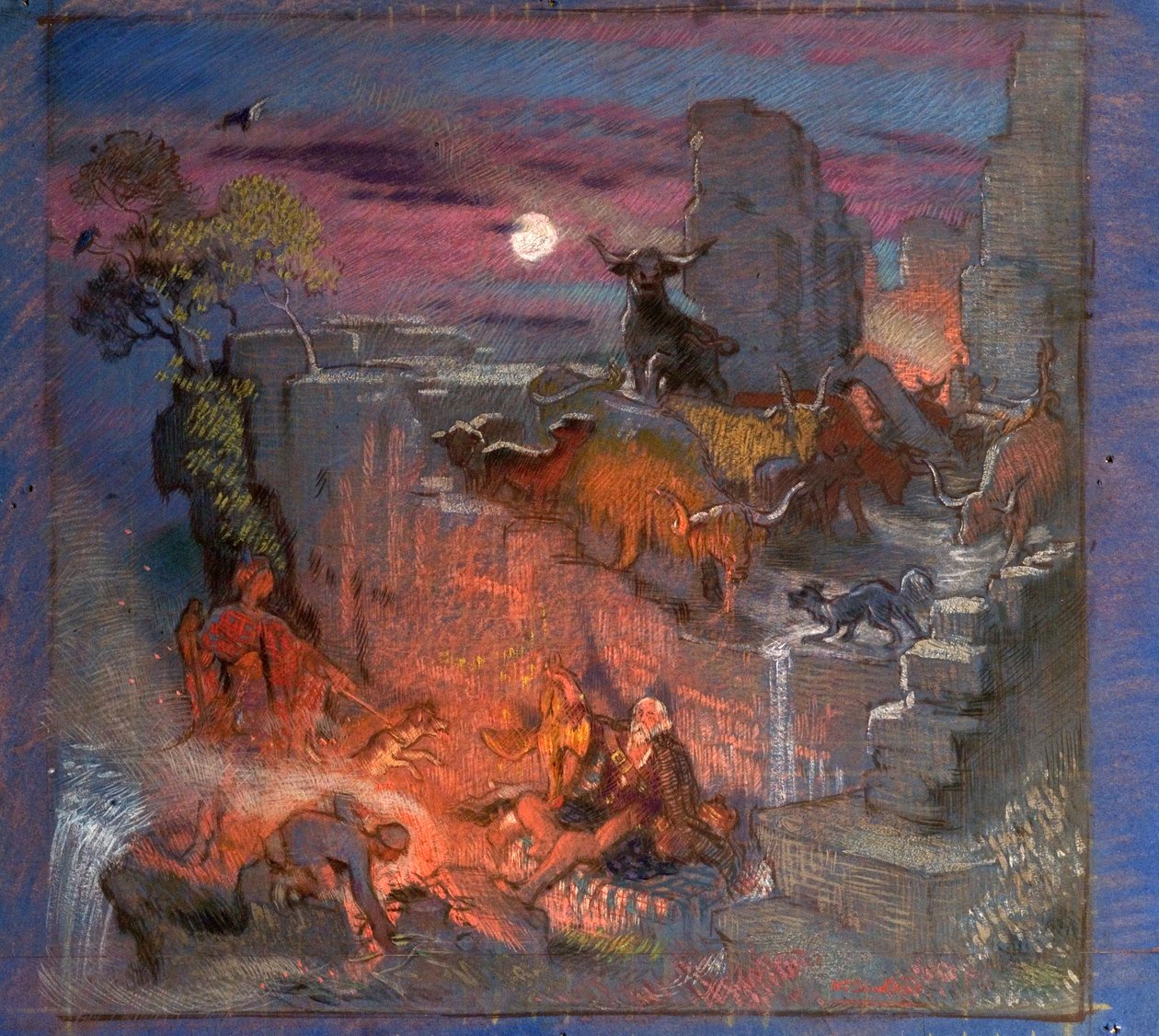 Study for Highland Raiders, ca. 1918 (olie på papir) af William Shackleton