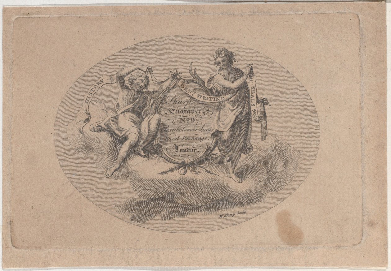 Byttekort til William Sharp, gravør, 1800-tallet. af William Sharp