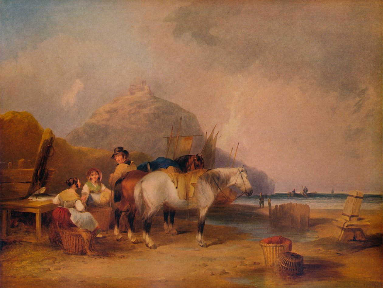 Kystscene, med figurer og heste, c1841 af William Shayer