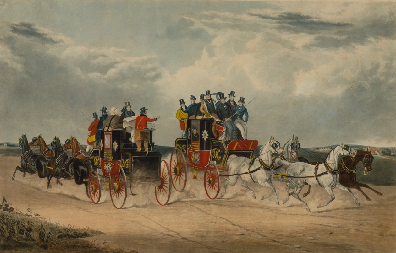 Brighton Day Mail passerer over Hockwood Common (farvet indgravering) af William Shayer
