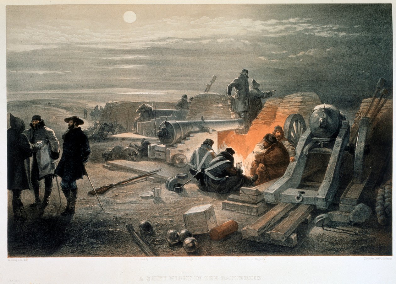 En stille nat i batterierne, 1855. af William Simpson