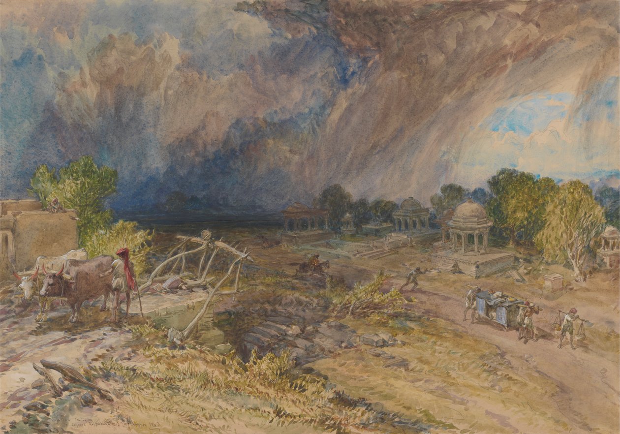 Støvstorm på vej, nær Jeypore, Rajpootana af William Simpson