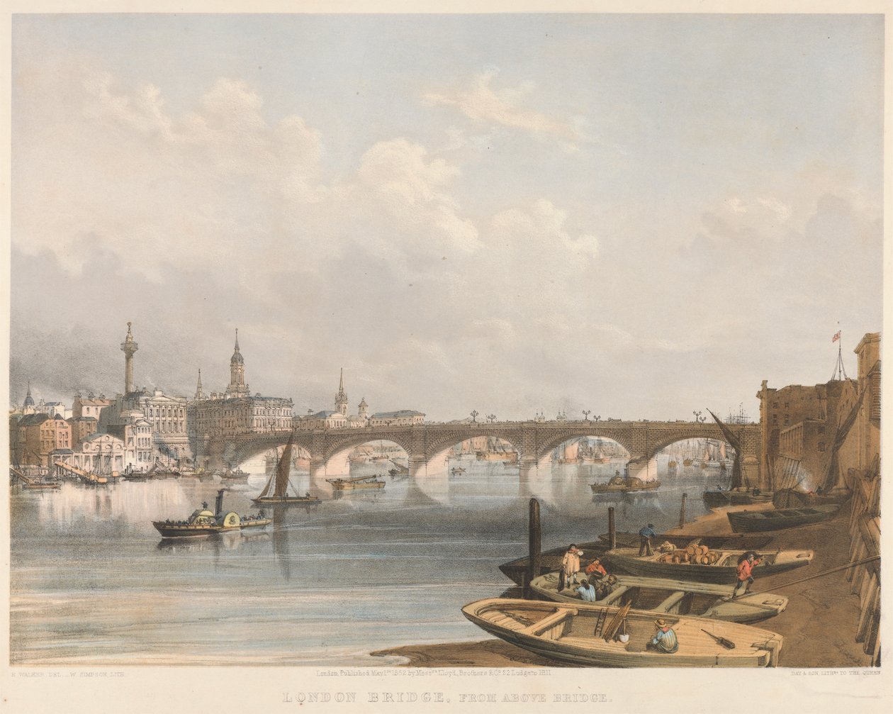 London Bridge fra oven Bridge af William Simpson