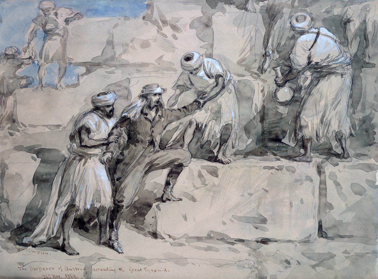 Kejseren af Østrig bestig den store pyramide, Egypten, 1869. af William Crimea Simpson