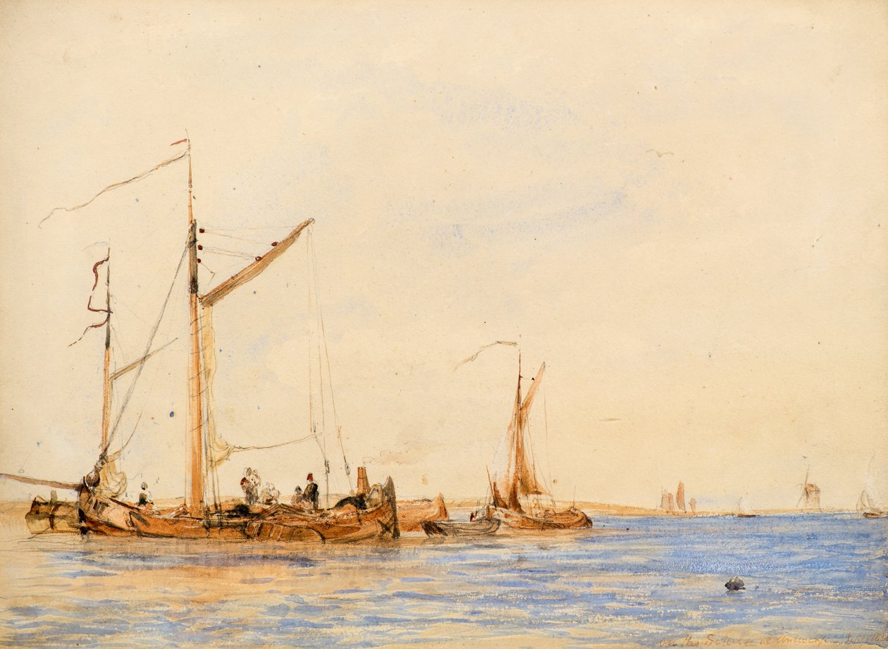 Flodscene [eller på Schelde ved Antwerpen], ca. 1836 (akvarel) af William Simson