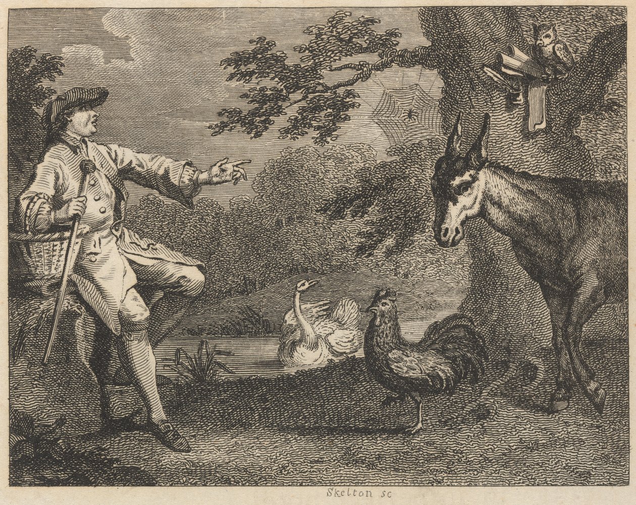 Uglen, svanen, hanen, edderkoppen, æselen og bonden af William Skelton